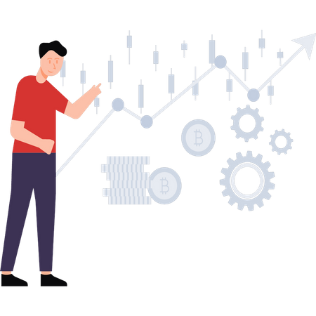 Boy looking at bitcoin management  Illustration