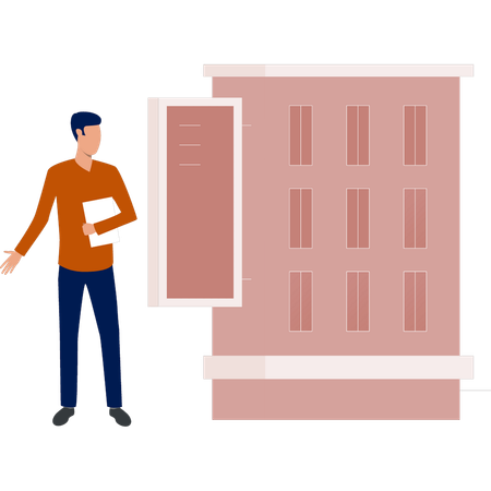 Boy looking at building billboard  Illustration