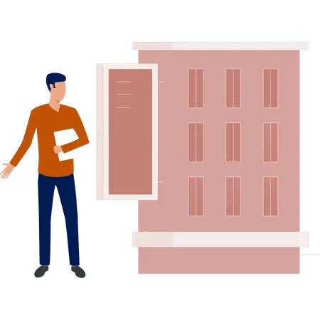 Boy looking at building billboard  Illustration