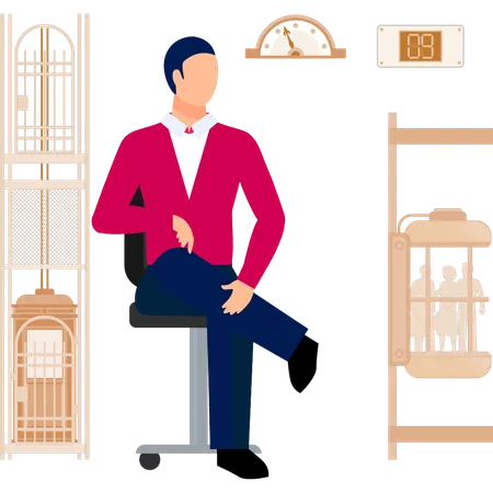 Boy looking at building lift  Illustration