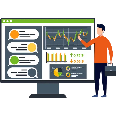 Guy Looking At Business Analytics Illustration