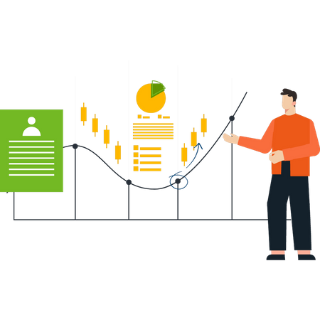 Boy looking at business analytics  Illustration