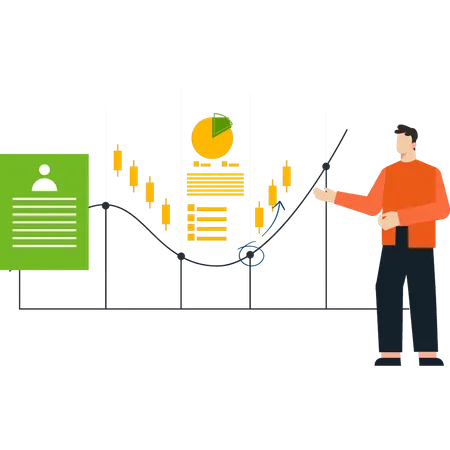 Boy looking at business analytics  Illustration