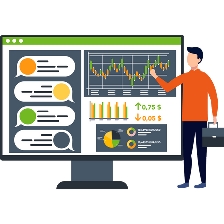 Boy looking at business analytics  Illustration