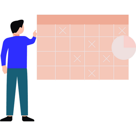 Boy looking at business appointments on calendar  Illustration