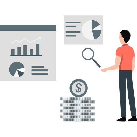 Boy looking at business chart graph  Illustration