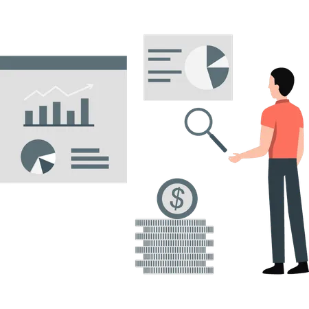 Boy looking at business chart graph  Illustration