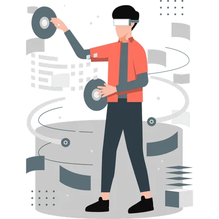 Boy looking at business dashboard by vr glasses  Illustration