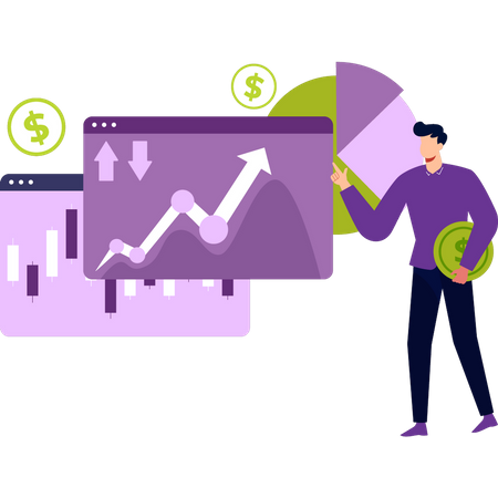 Boy looking at business graph  Illustration