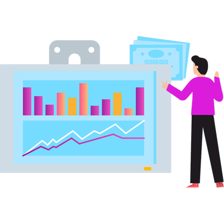 Boy looking at business graph  Illustration