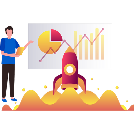 Boy looking at business graph  Illustration