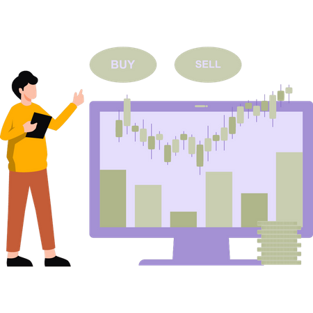 Boy looking at business graph  Illustration