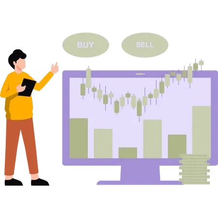 Boy looking at business graph  Illustration