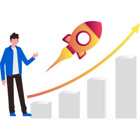 Boy looking at business startup growth graph  Illustration