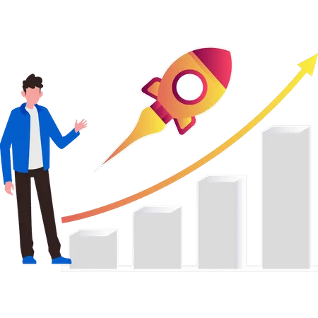 Boy looking at business startup growth graph  Illustration