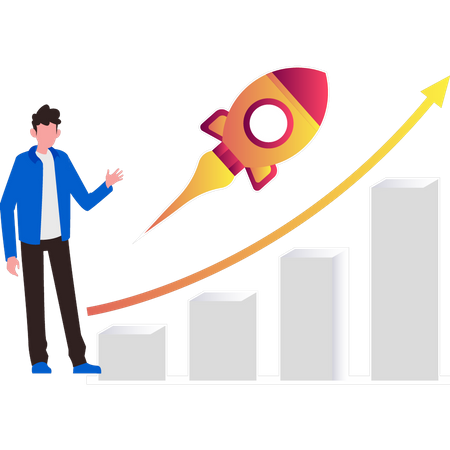 Boy looking at business startup growth graph  Illustration