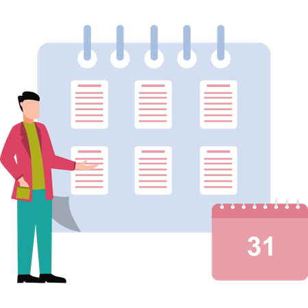 Boy looking at calendar notes  Illustration