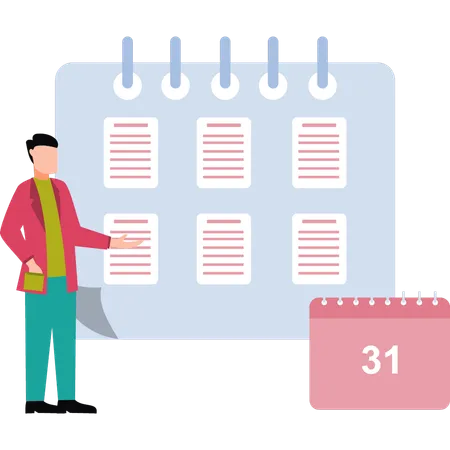 Boy looking at calendar notes  Illustration