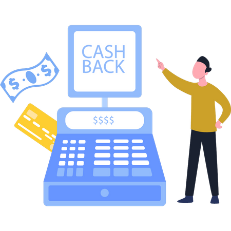 Boy Looking At Cashback Machine  Illustration