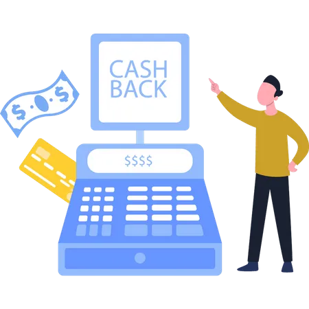 Boy Looking At Cashback Machine  Illustration