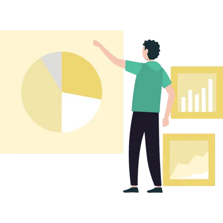 Boy looking at chart graph  Illustration