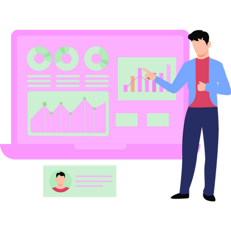 Boy looking at chart graph  Illustration