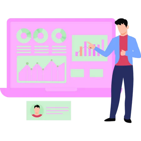 Boy looking at chart graph  Illustration