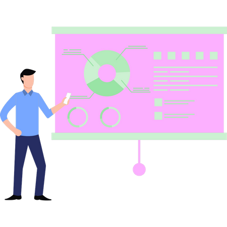 Boy looking at chart graph  Illustration