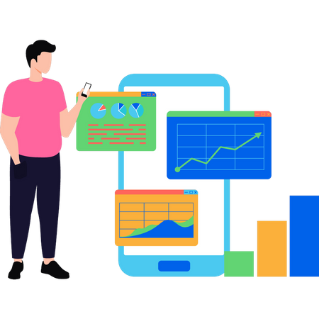 Boy looking at chart graph  Illustration