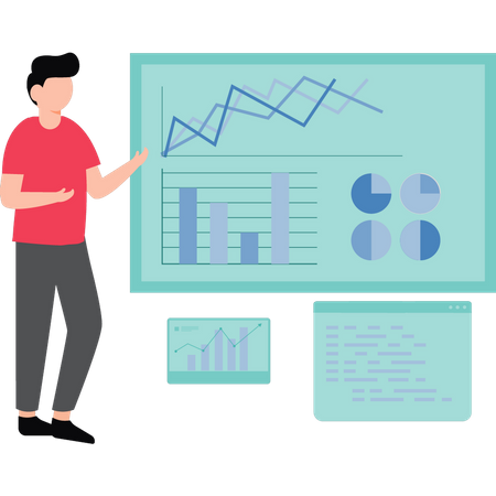 Boy looking at chart graph  Illustration