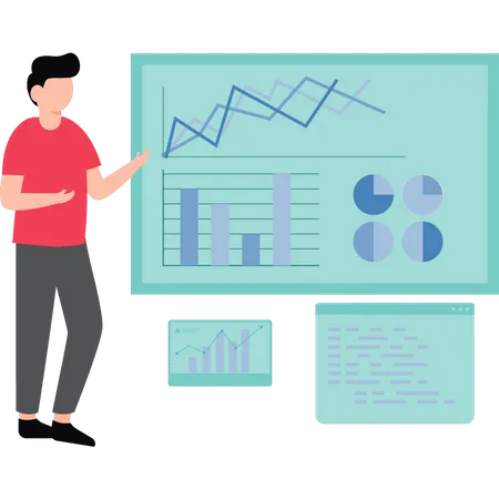 Boy looking at chart graph  Illustration