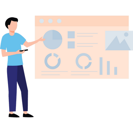 Boy looking at chart graph  Illustration