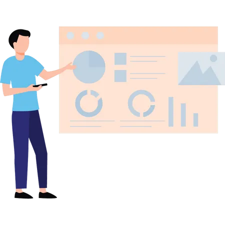 Boy looking at chart graph  Illustration