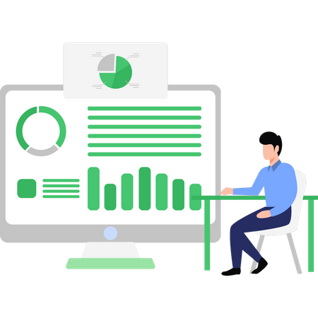 Boy Looking At Chart Graph  Illustration