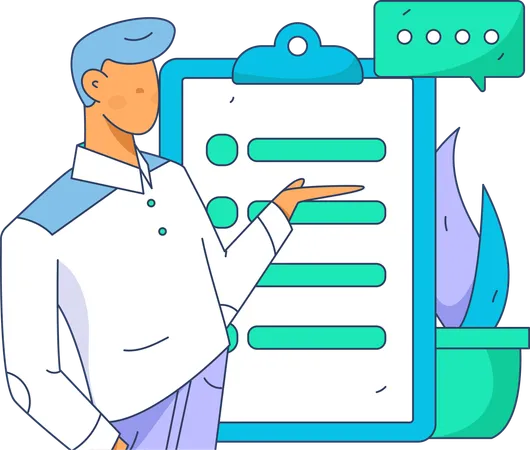 Boy looking at checklist board  Illustration