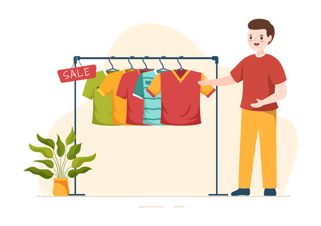 Boy looking at clothes  Illustration
