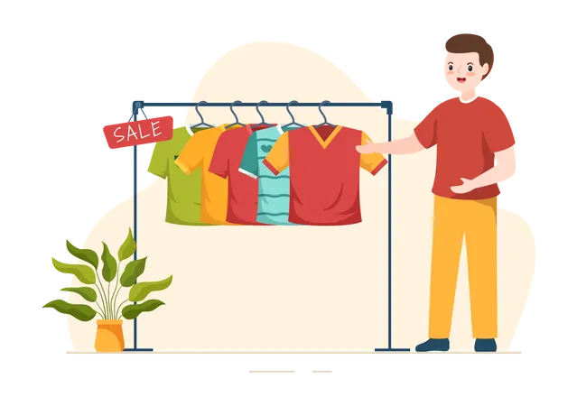 Boy looking at clothes  Illustration