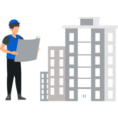 Boy looking at construction paper  Illustration