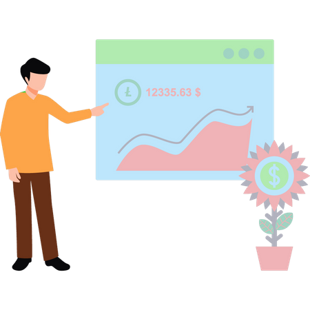 Boy looking at currency rates  Illustration