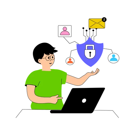 Boy looking at cyber network for security  Illustration