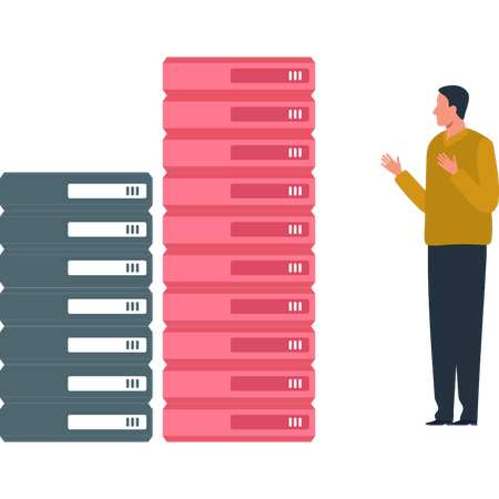 Boy looking at database servers  Illustration