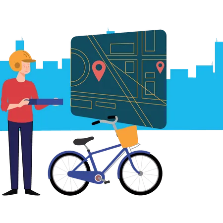 Boy looking at delivery place Illustration