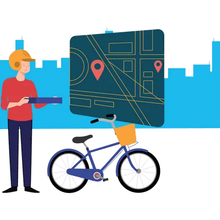 Boy looking at delivery place  Illustration