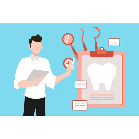 Boy looking at dental report  Illustration