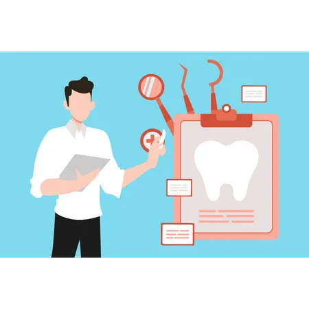 Boy looking at dental report  Illustration