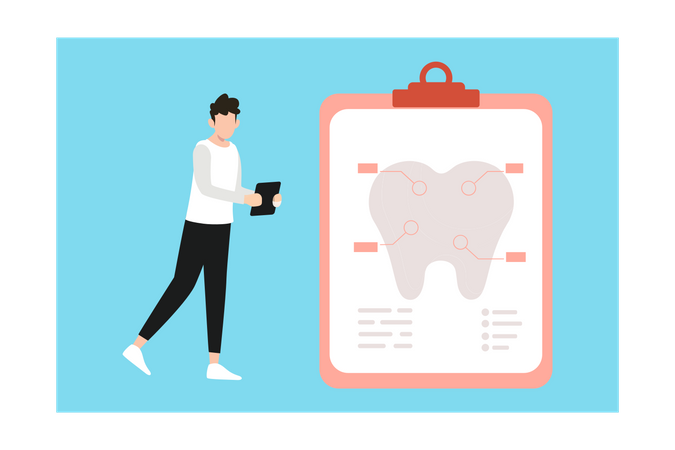 Boy looking at dental report  Illustration