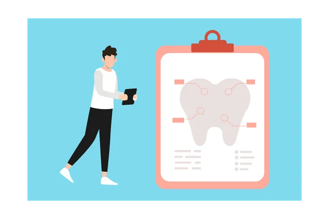 Boy looking at dental report  Illustration