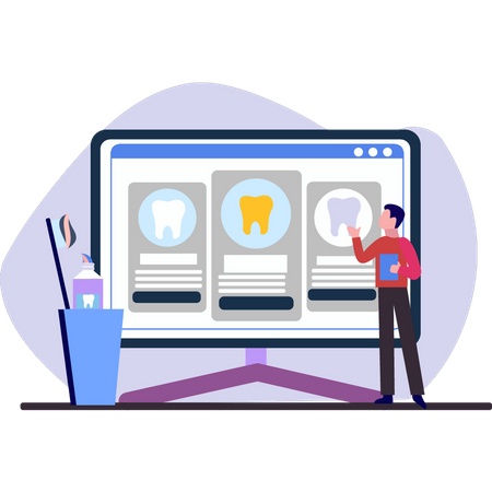 Boy looking at dental reports  Illustration