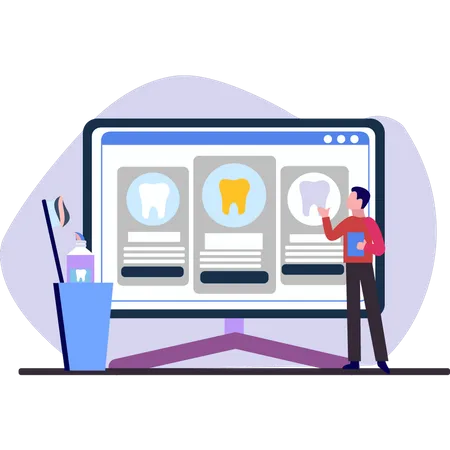 Boy looking at dental reports  Illustration