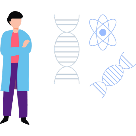 Boy looking at DNA  Illustration